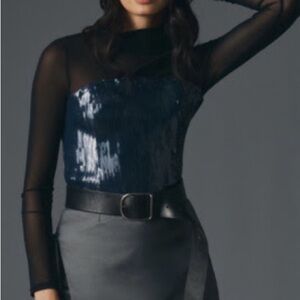 New with tags- Navy Sequin Strapless Bodice Top sheer